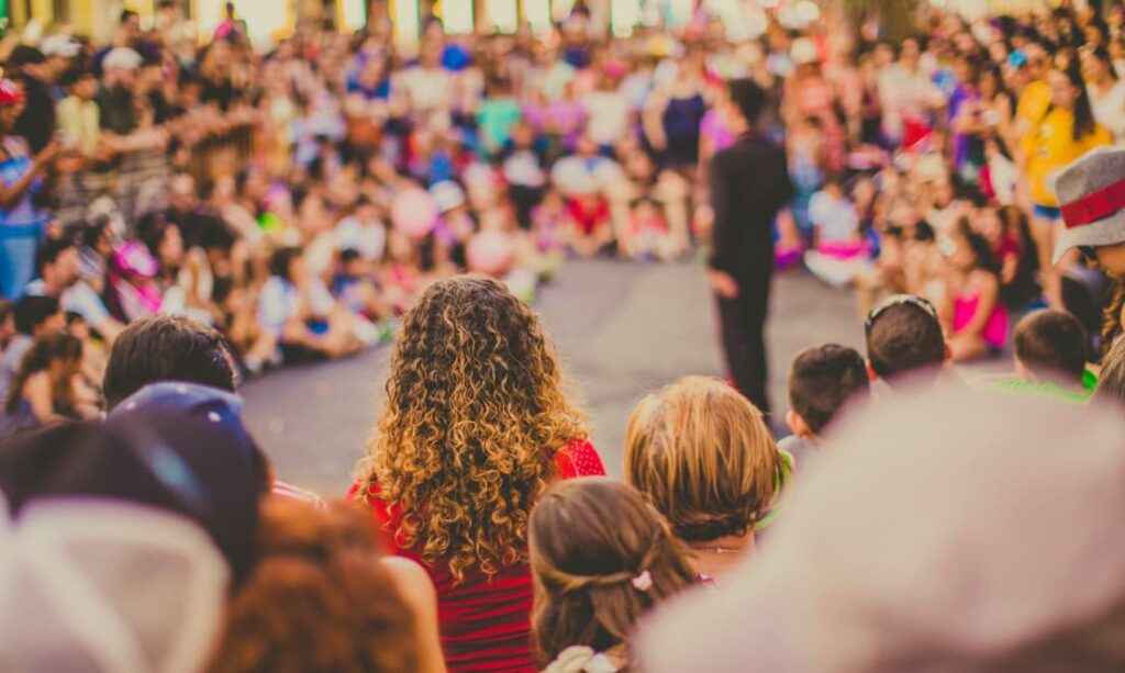 Crowd watching street performance